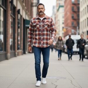 Noble Outfitters Heavyweight Multi Color Plaid Flannel‎ Shirt L Reg Grunge